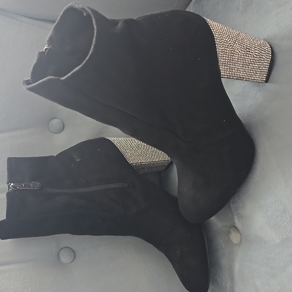 Black Booties Jeweled Rhinestone Heel - Picture 4 of 5